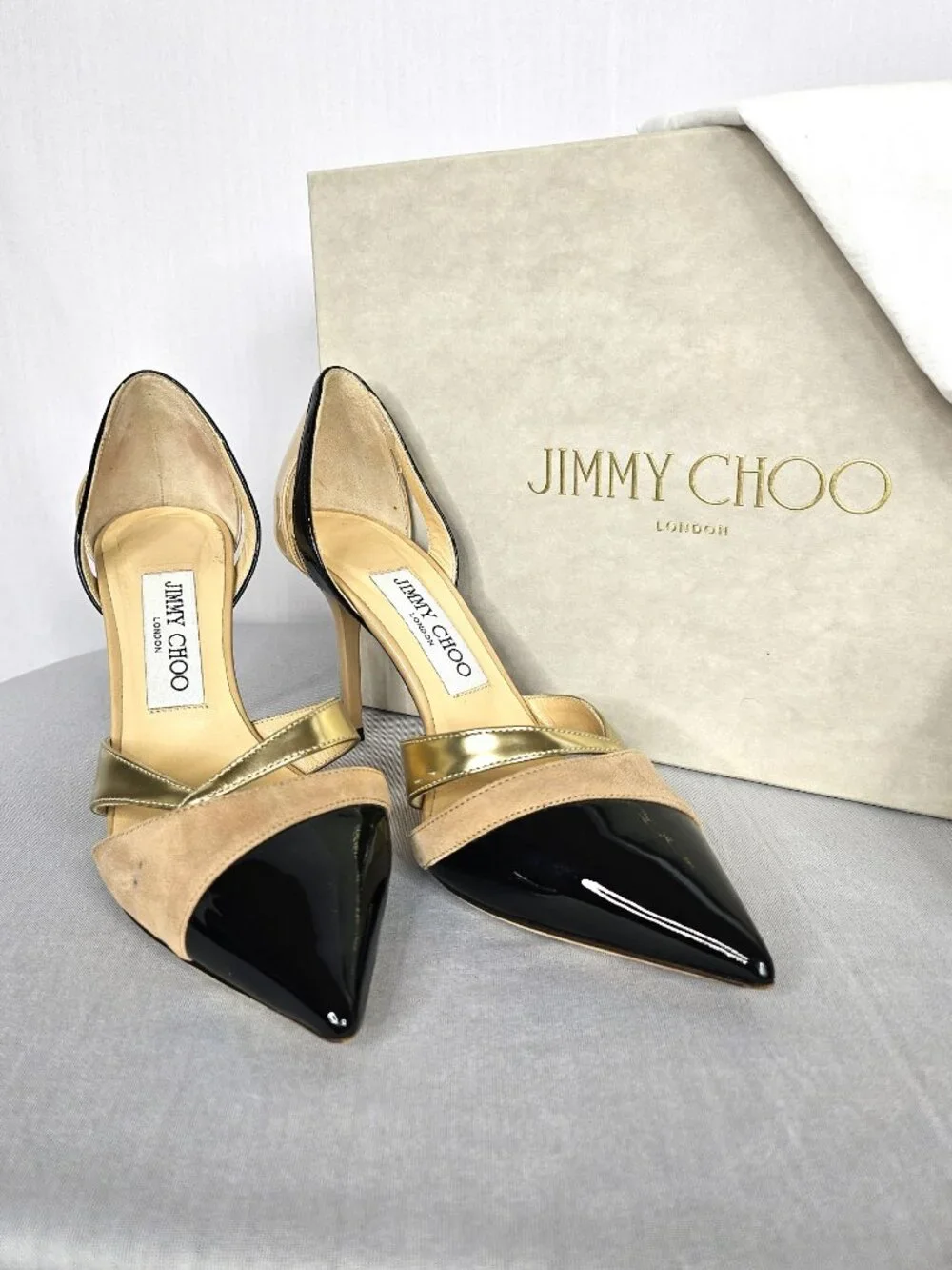 Jimmy Choo Marcine 85 Pumps | Black Nude Gold | Size EU 36, US 6
